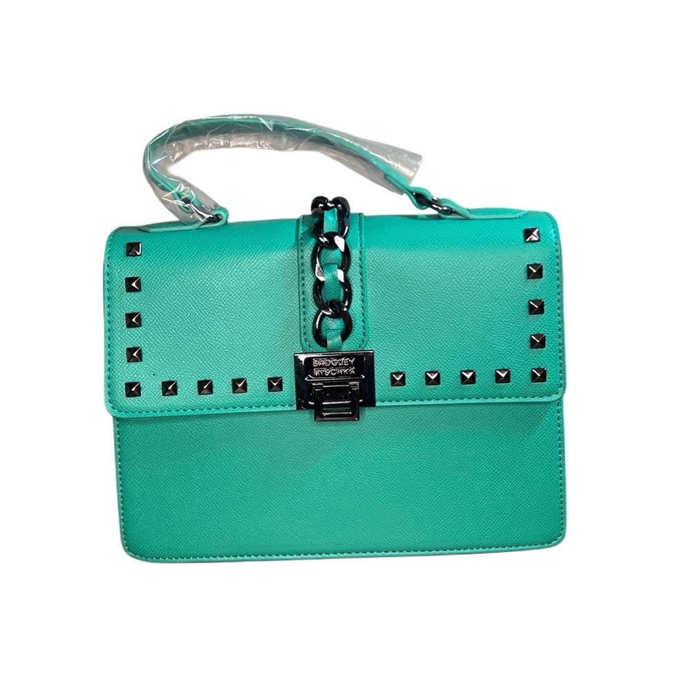 Badgley Mischka Studded Turquoise Vegan Leather Crossbody Handbag NWT